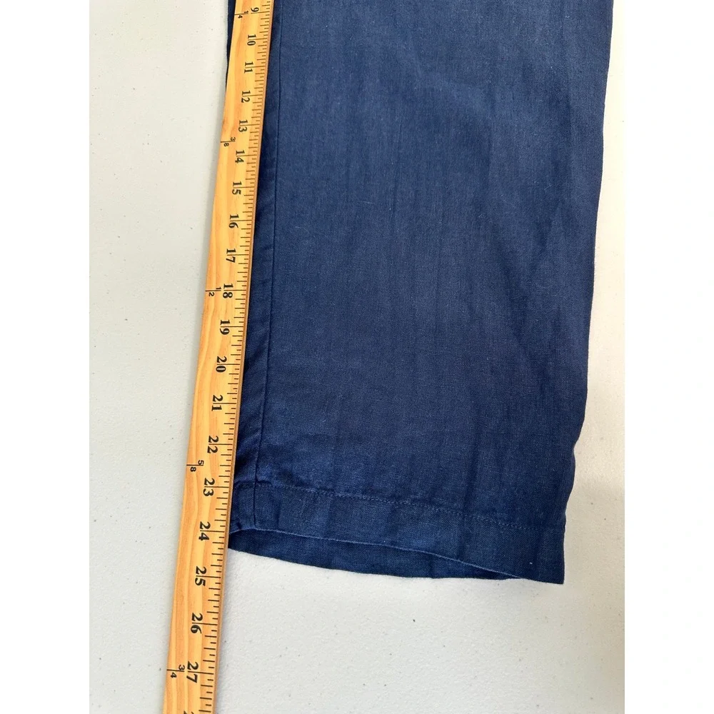 Quince Linen Pants Size L Deep Blue Navy Pull on Straight Leg Elastic Waist